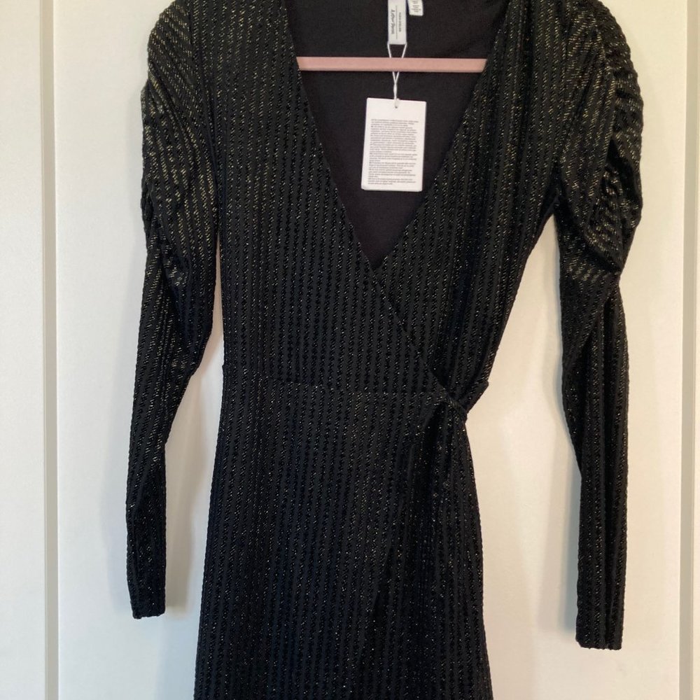 & Other Stories Black Dress w/ Gold Metallic Lines